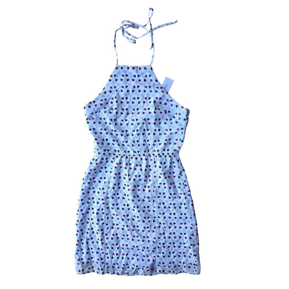 Francescas Mi Ami Heart Print Halter Mini Dress White Red Blue XS NWT‎ July 4th